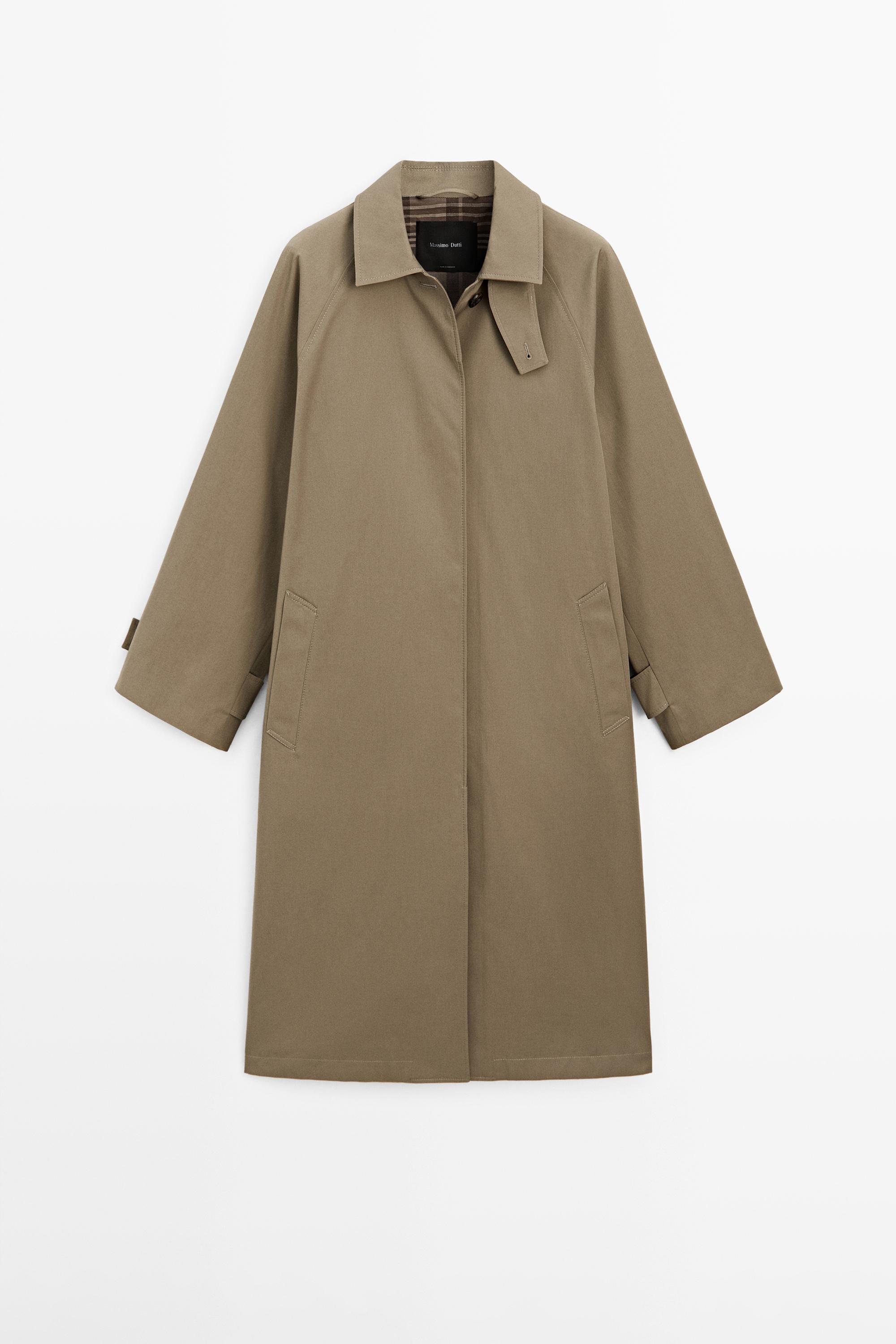 Oversize trench coat with check lining